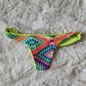 Liquid Ambition Thong Bikini Reversible Scrunch Bottom: Neon yellow + multicolor